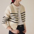 thumbnail image 2 of Ediodpoh Women's Autumn Winter Elegant Retro Button Loose Striped Knitted Womens Cardigan Jacket Sweater Black, 2 of 6