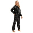 thumbnail image 4 of iEFiEL Womens Sauna Suit Long Sleeve PVC Tops with Pants Set Sweat Suit Slimming Fitness Gym Workout Suit Black XL, 4 of 7