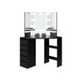 DARK BROWN CORNER MAKEUP VANITY TABLE WITH LED LIGHTS, TRIFOLD MIRROR