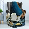 thumbnail image 4 of Western Soft Flannel Fleece Throw Blanket, Backdrop with Antique Horseshoe Hat Cowboy Texas Photography, Cozy Plush for Indoor and Outdoor Use, 60" x 80", Blue Brown and Beige, by Ambesonne, 4 of 5