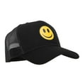 thumbnail image 5 of Smile Face Logo Heat Transfer Solid Cotton Twill 5 Panel Mesh Cap - Black OSFM, 5 of 5