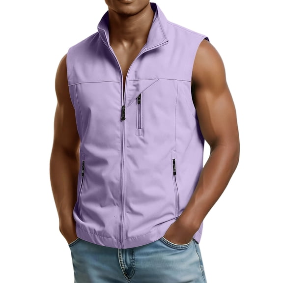 Mens Vests Outerwear Windproof Lightweight Softshell Vests Sports Sleeveless Jacket for Golf Hiking Fishing Running, L