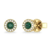 KRIAA GOODNESS 14K Yellow Gold Emerald and Diamond 1/5 CTTW Earrings, Embellished with 30 Round Natural Diamond/Emerald and G-h Color, I1 Clarity, Prong Setting, A Treasured Gift for Her/Women