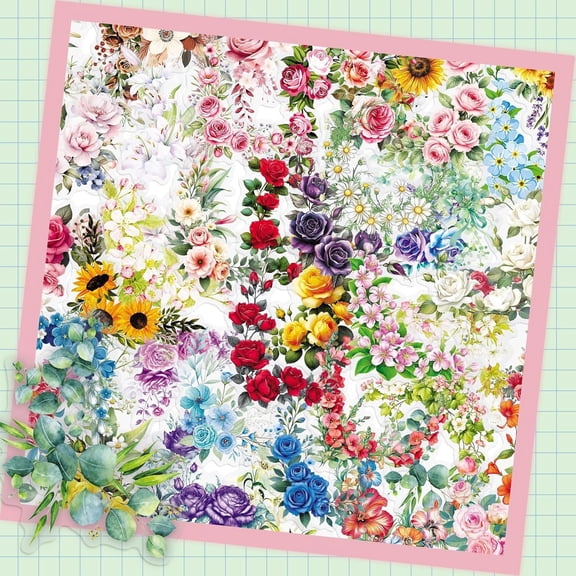 KAISA 50Pcs Flower Border Stickers for Scrapbooking Journaling Vintage Flowers Scrapbook Stickers Aesthetic Floral Sticker Pack Scrapbook Kit Junk Journal Supplies Self-Adhesive Decoupage Paper