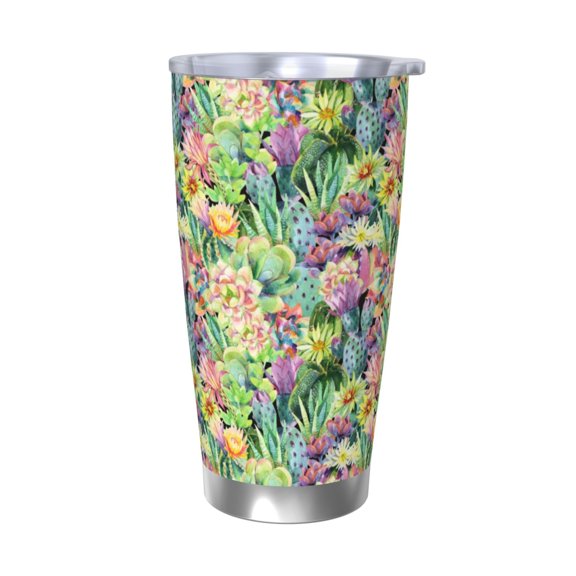 Fuzoiu Watercolor Blooming Cactus Print 20oz Tumbler, Stainless Steel Vacuum Insulated Car Cup, Insulated Coffee Mug,Travel Mug with Lid,Thermal Cup for Outdoor-Without Straw