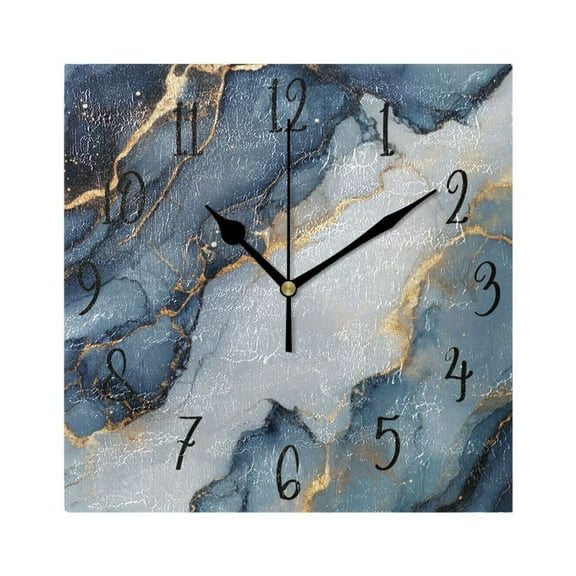 WOBOGO Gilt Dark Blue Pattern Wall Clock 7.78 Inch Battery Operated Silent Unit Square Rustic Vintage Style for Home Bedroom Office Black Pointer