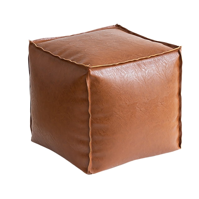 Reposapiés otomano de piel sintética, acolchado, marroquí, sin relleno, con funda para almacenamiento, cojín para el suelo y reposapiés sin relleno.
