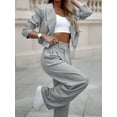thumbnail image 2 of ZOELNIC Women's 2 Piece Blazer Set Striped Cropped Blazers Jacket High Waist Wide Leg Work Pants Business Suit Outfits, S, 2 of 4