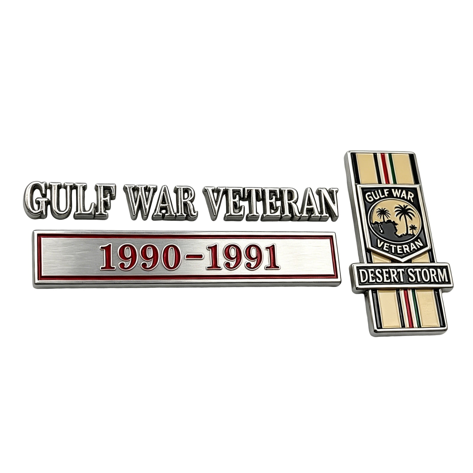 Veteran Tribute 3D Chrome Metal Car Badge, 1990–1991 Gulf War Desert Storm Commemorative Emblem, Custom Decal Decoration for Trucks and SUVs