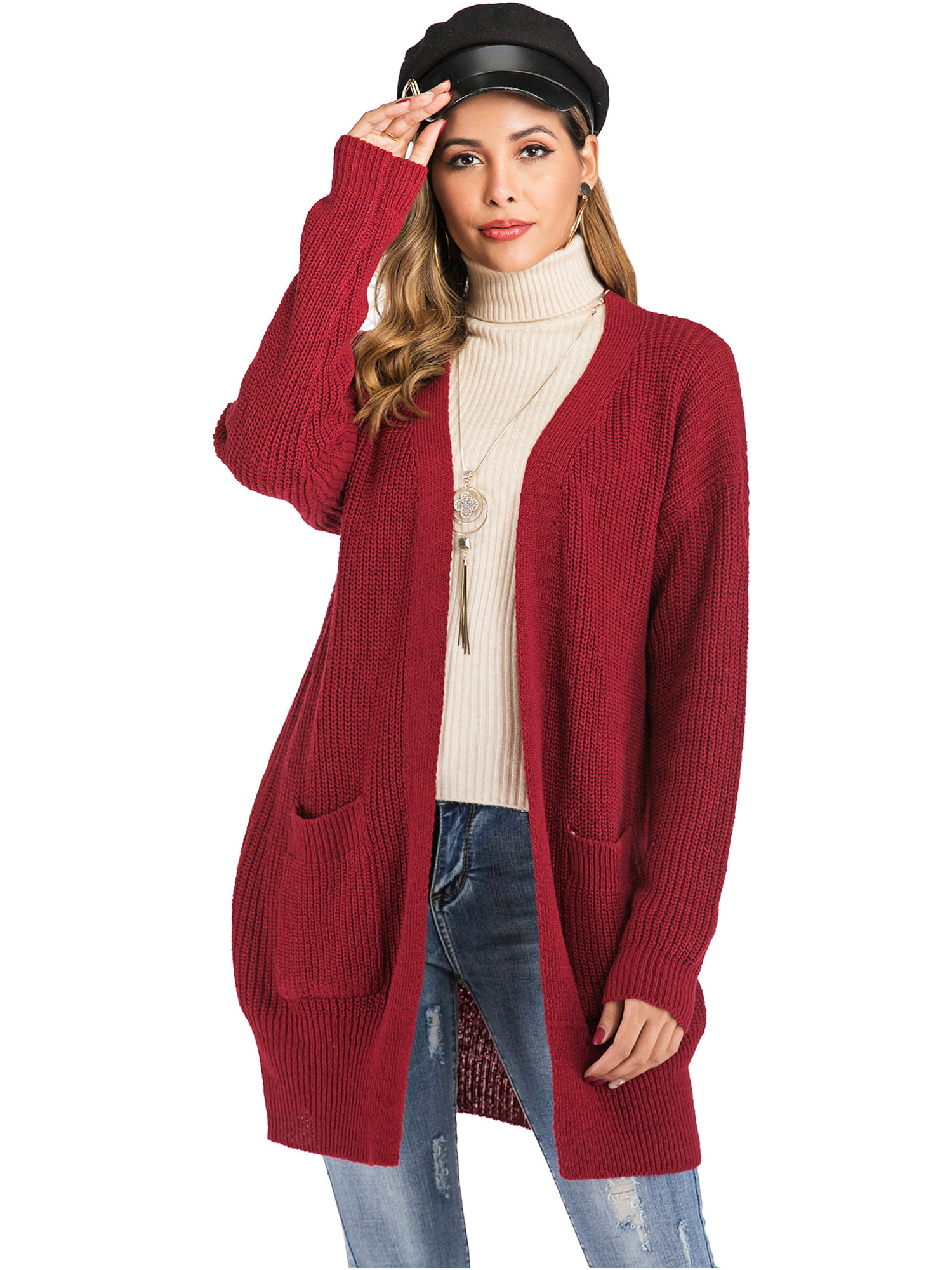 Womens Long Sleeve Oversized Loose Knitted Sweater Jumper Cardigan Outwear Coats