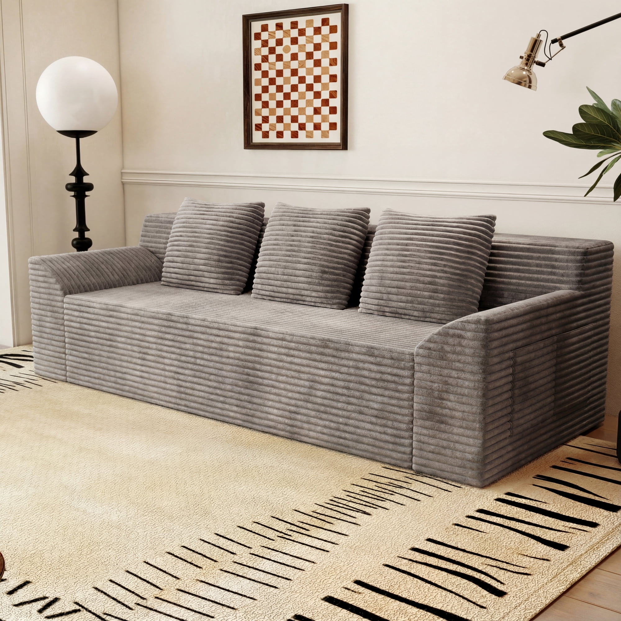Leumius 71" 3 Seater Cloud Sofa Couch,Modern Corduroy Upholstered Boneless Sofa Couch with Deep Seat for Living Room,No Assembly Required,Camel