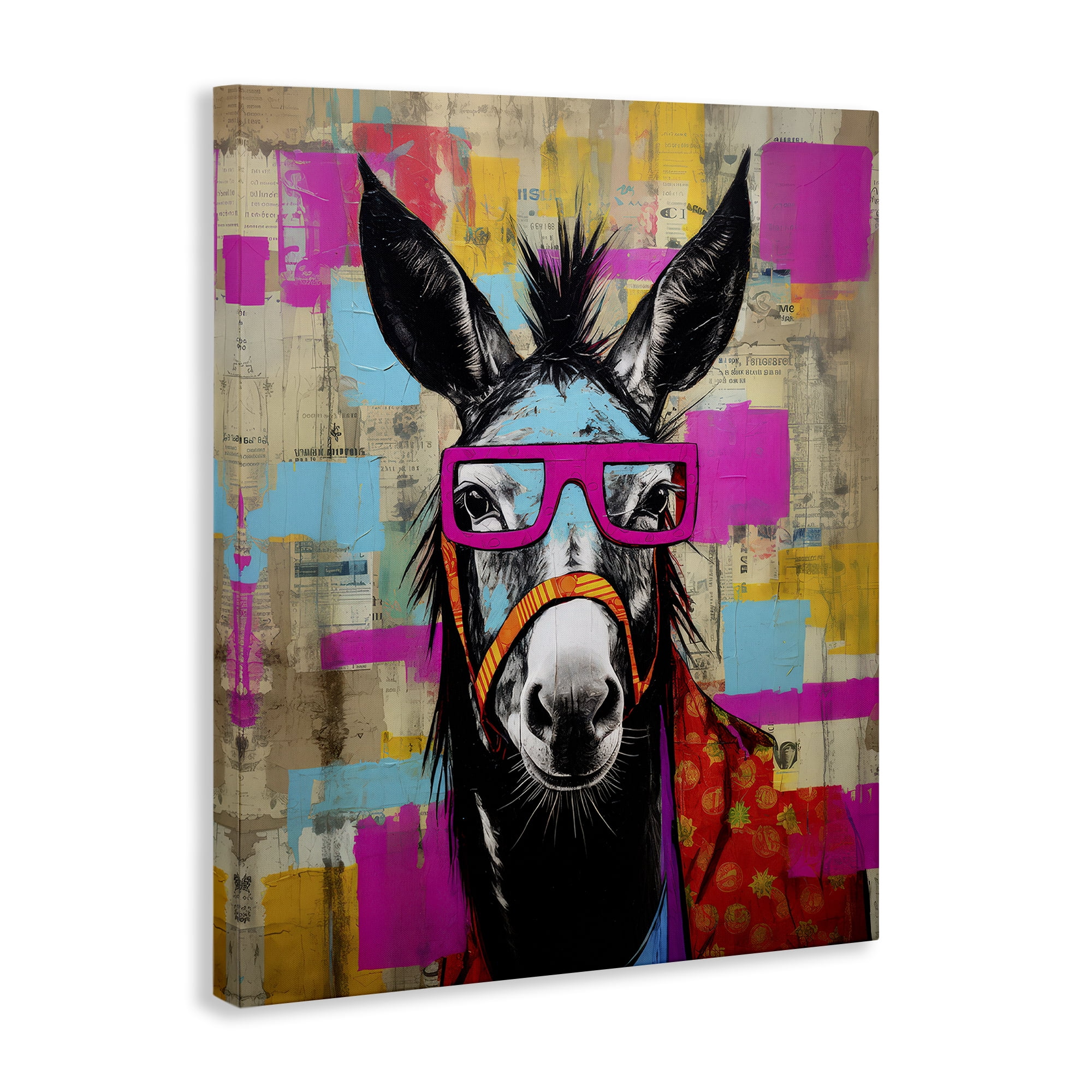 Stupell Industries Quirky Spectacle Donkey Animals Painting Wrapped Canvas Art Print Wall Art, 24 x 30