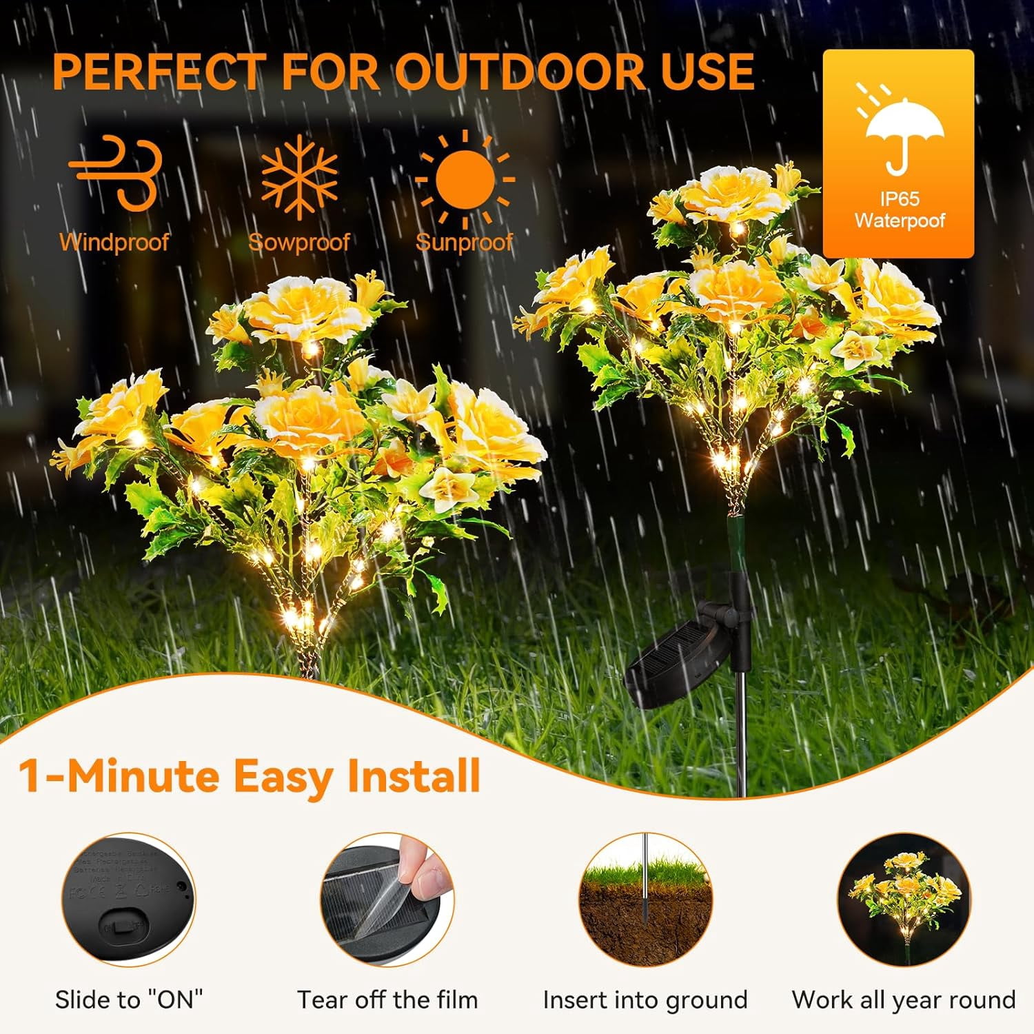 Uiz Merueh Solar Lights Outdoor Decorative, Solar Garden Lights with Carnation Flower, Solar Flower Lights Outdoor Garden Waterproof IP65 - Gardening Gifts for Women