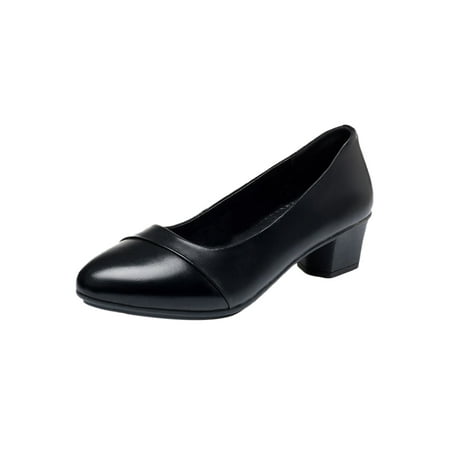 

Ymiytan Womens Pumps Slip On Pump Non-slip Work Shoes Dating Wear Resistant Low Top Comfort Heeled Shoe Black 7