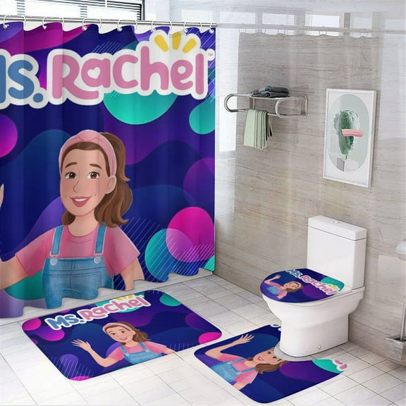 Ms Rachel 4 Piece Bathroom Shower Curtain Sets Non-Slip Rugs Bath Mat Toilet Lid Cover U Shaped Mat for Bathroom Decor Set 72" X 72"