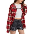 thumbnail image 2 of Seyurigaoka Women Juniors Shacket, Adults Plaid Turn-Down Collar Long Sleeve Tops Blouse, 2 of 5
