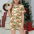 thumbnail image 3 of Christmas Pajamas Kids Toddlers Classic Preppy Lightweight Red Wine Glass Pattern Button-Down Short Sleeves Lapel Xmas Satin Silk Kids 2 Piece Shorts Nightwear Pjs Christmas Gifts for Grandkids, 3 of 6