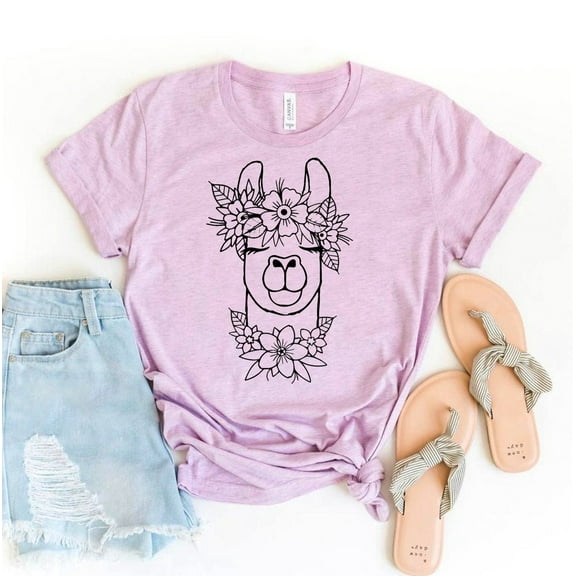 Floral Llama T-shirt Nature Lover Top Animal Owner Shirt Women's Alpaca Tshirt Birthday Gift Flower Crown Tee Llama Mama Shirts