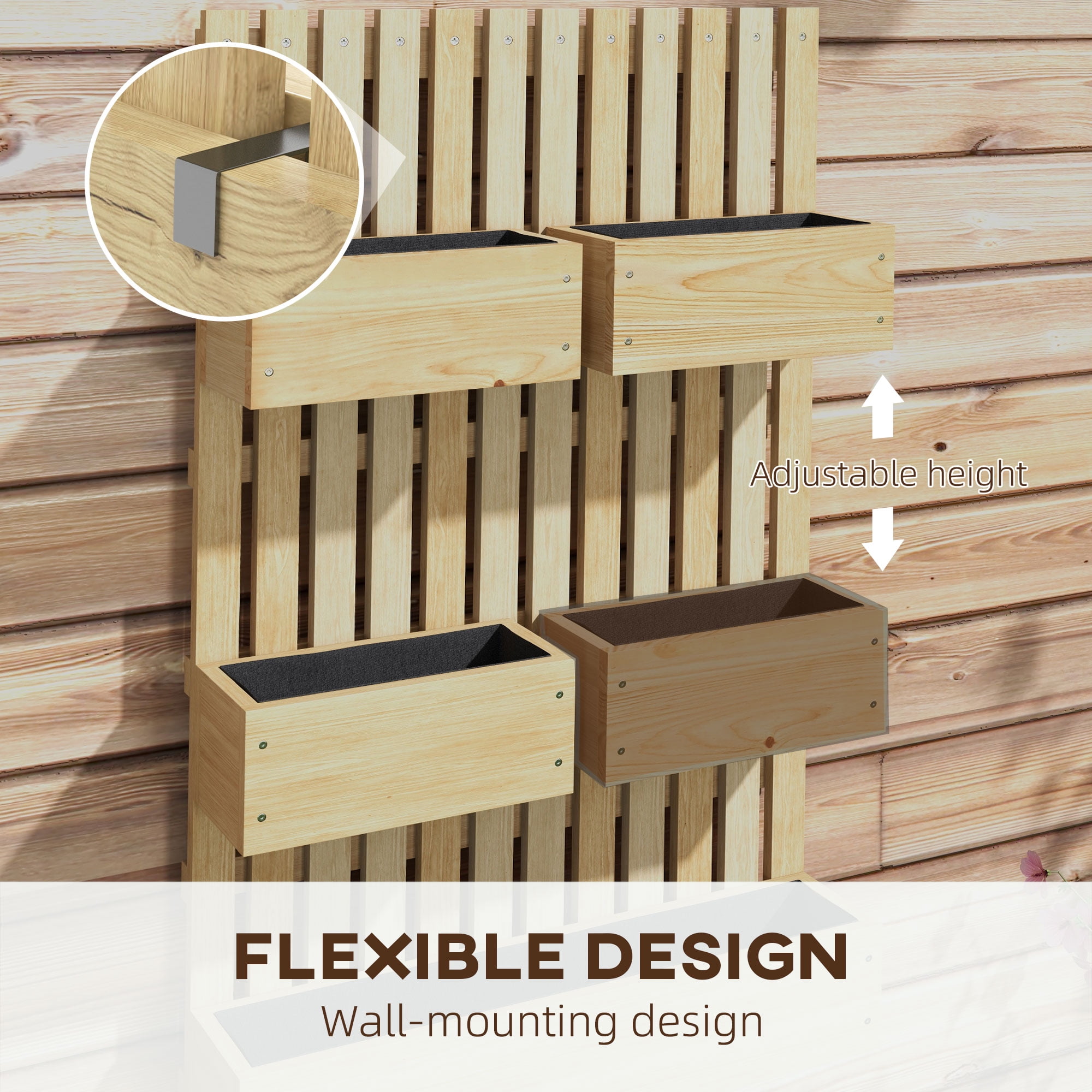 AsterOutdoor 5 Box Raised Garden Bed Wooden Planter Box with Trellis Adjustable 39" Tall Vine Climbing Plant Wall Garden Set Natural Wood