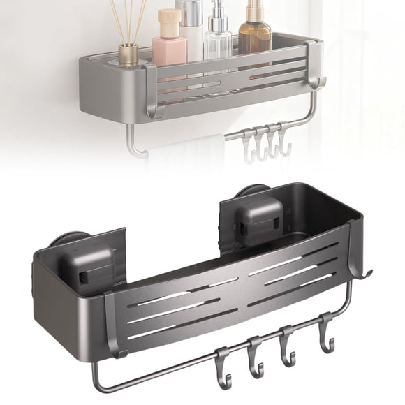 Organisateur de Douche à Ventouse Robuste, Étagère de Rangement d'Angle pour Salle de Bain avec Crochets Portables pour Dortoir, Amovible Sans Perçage