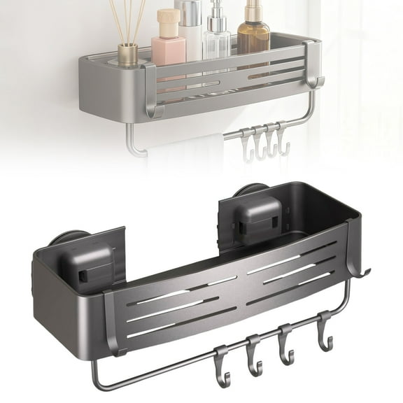 Heavy Duty Shower Caddy Suction Cup Bathroom Organizer Shelf Rack with Portable Hooks for Corner Storage Without Drilling Ideal for Bath and Dorm Use