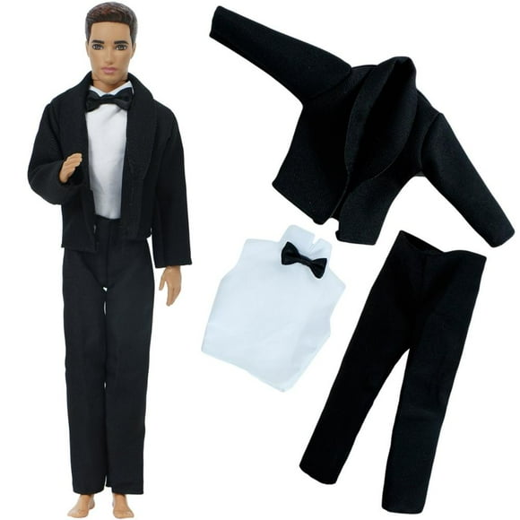 Handmade Doll Accessories Men Outfit Shirts + Coat + Trousers Shoes Formal Suit Tuxedo Clothes for Barbie Doll for Ken Doll Toy clothes 2