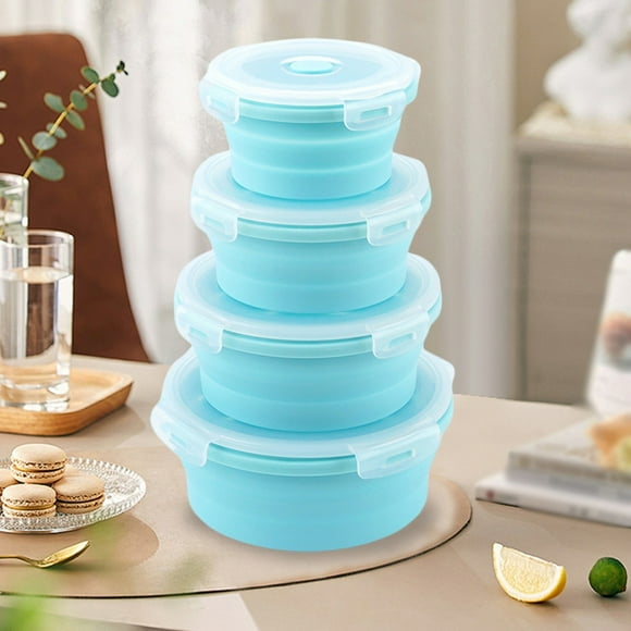 Ensemble de Bols Ronds en Silicone pour Conservation des Aliments pour Usage Intérieur – Ensemble de 4 Contenants Conçus pour la Fraîcheur et Convenant aux Micro-Ondes et au Lave-Vaisselle