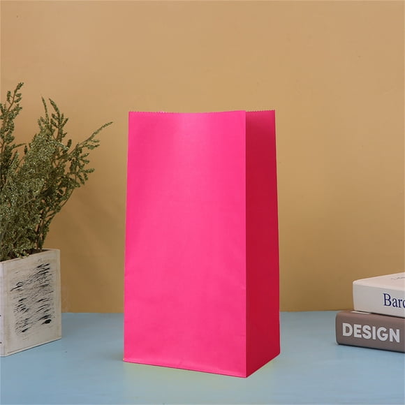 5Pack Candy Packaging Flat White Kraft Paper Bag Paper Gift Bag,Paper Lunch Bags 7 In Recyclable Kraft Paper Bags Bulk, Large for Snack, Lunch, Sandwich, Burger, Baked Food, Packing, Craft(Hot Pink)