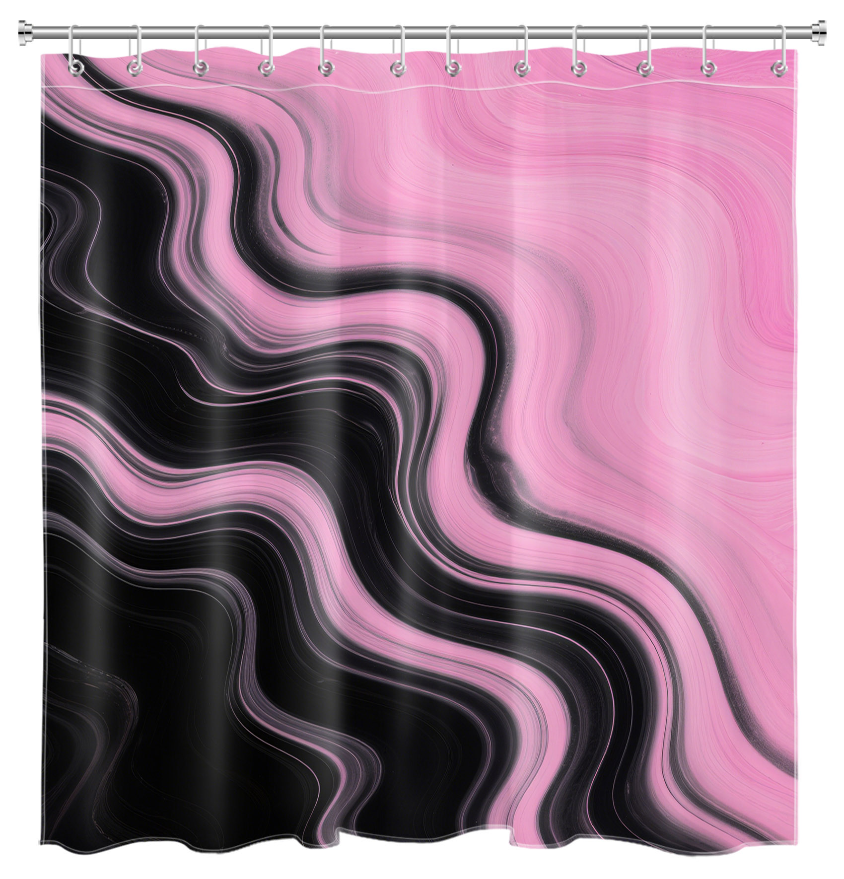 HVEST Pink and Black Wave Shower Curtain with Abstract Black and Pink Geometric Marble Design - Modern Aesthetic Bathroom Decor, Waterproof Polyester Fabric, Includes 12 Hooks, 72x78 Inches