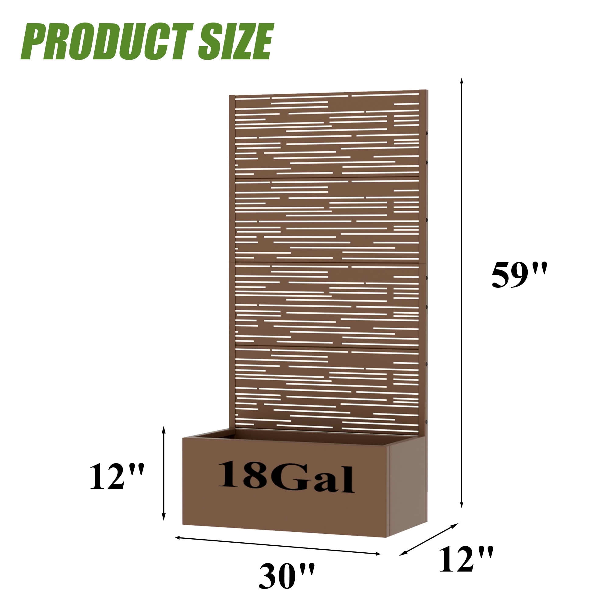 MAYEERTY 59X30" Metal Outdoor Brown Privacy Screen with Planter Box for Backyard & Garden, 4 Piece Set