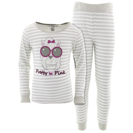 - Cozy Couture Girls Pretty In Pink Gray Striped Cotton Pajamas