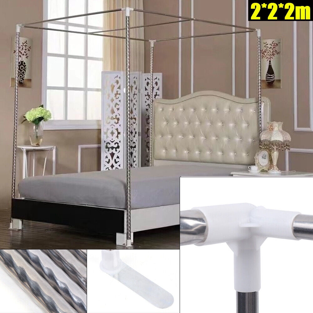 4 Corner Bed Canopy Frame Stainless Steel Post Mosquito Netting Curtain Brackets Silver Stainless Steel （rod ）Simple and Beautiful