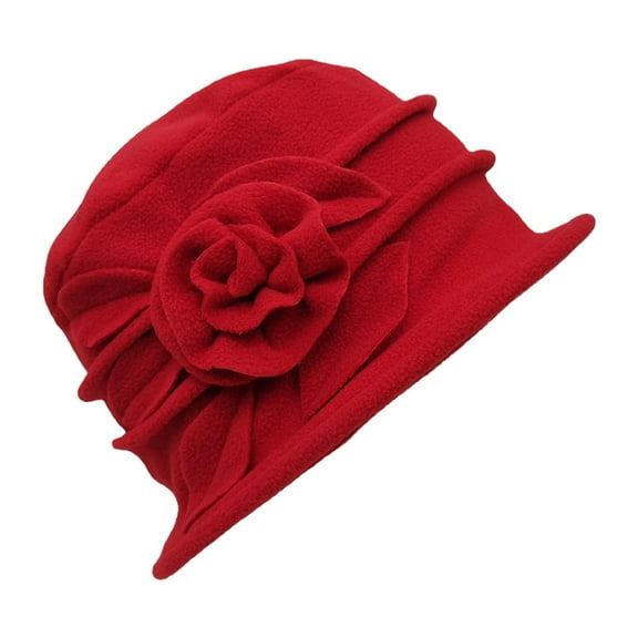 Fgnfyis Floral Wool Cloche Hat for Women 1920S Winter Hat Stylish Warm Winter Hats for Women Headwear Red
