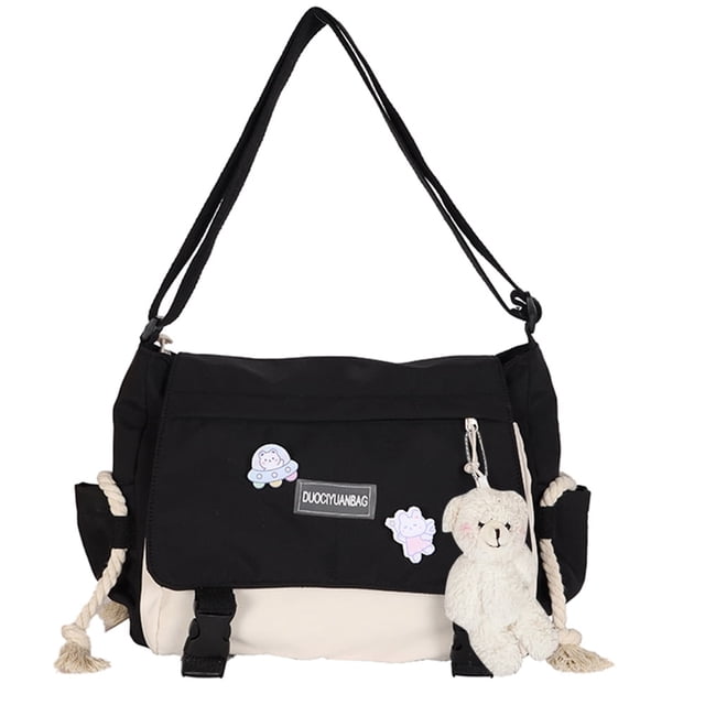 CHAXIN Harajuku - Bolso tutorial para estudiantes, bolso escolar con colgante, bolso bandolera de gran capacidad para mujer, color llamativo para viajes