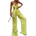 thumbnail image 4 of TRKIYQC Traje de pantalón de dos piezas para mujer, blusas de bandeau con lazo y escote corazón de color sólido y pantalones de pierna ancha TRKIYQC Vida cotidiana, 4 of 9