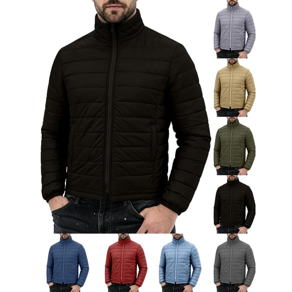 Chiccall Mens Puffer Jackets Lightweight Thermal Full Zip Long Sleeve Quilted Jacket Winter Stand Collar Insulated Coats with Pockets