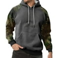 thumbnail image 2 of Men’s Pullover Hoodie with Camouflage Print Sleeves Adjustable Drawstring Hood and Front Kangaroo Pocket Casual Style Dark Gray 2XL, 2 of 5