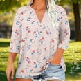 thumbnail image 2 of Women's Plus Size Tops V Neck 3/4 Sleeve Blouse Boho Floral Print Shirt Button Up Dressy Tops Casual Summer Outfits for Women, 2 of 5