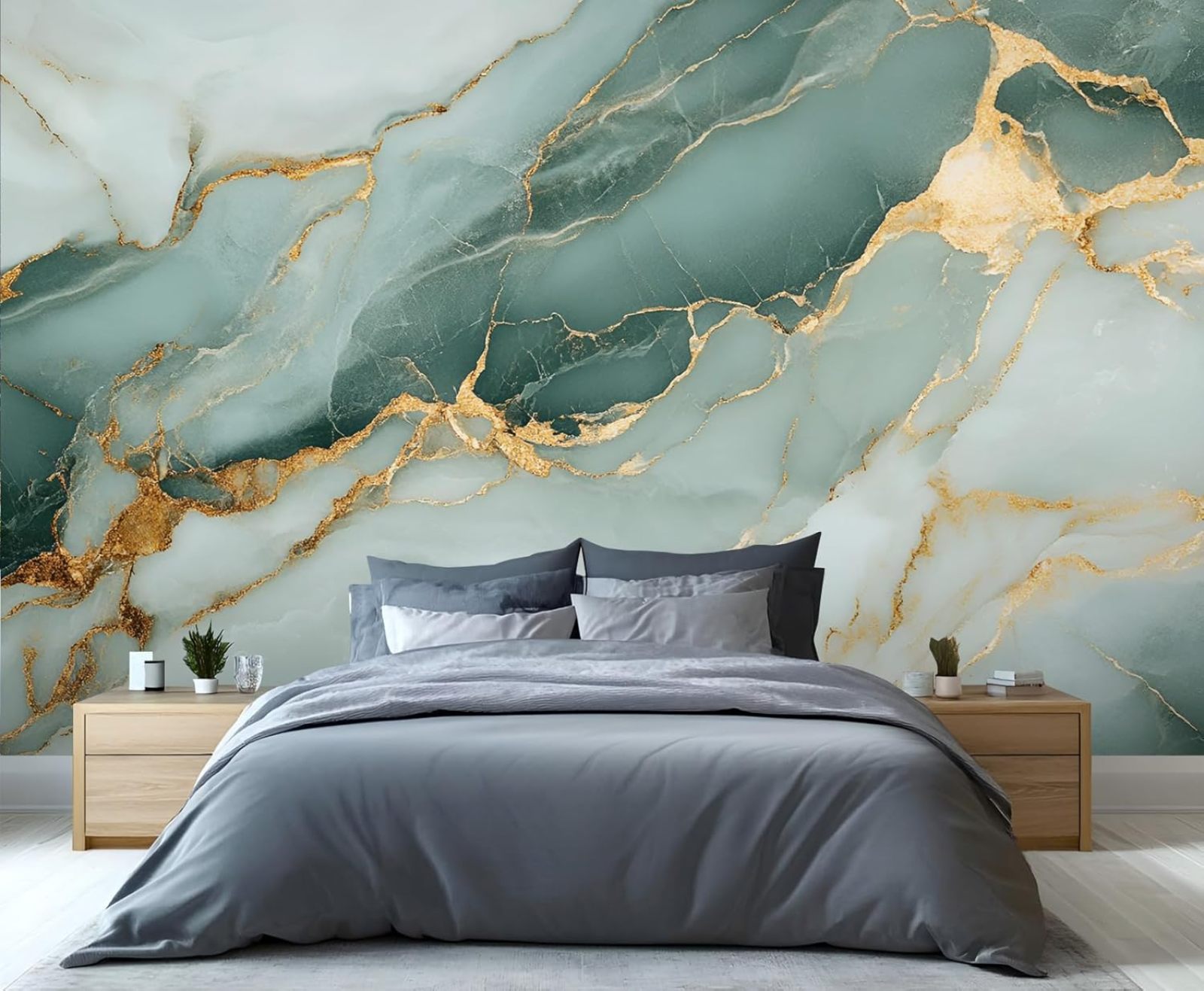 Luxury Marble Custom Mural- Green Gold Texture Wallpaper, Modern Abstract Large Murals For Living Room Bedroom, Marble Murals 79"W x 55"H (Not Peel and Stick)