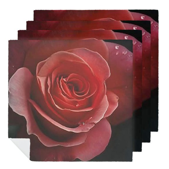 Qinduosi Valentine Red Rose Cloth Napkins Polyester Dinner Napkins Great for Dining Special Occasions Mother's Day Dinner Wedding Anniversary Parties 2 PCS