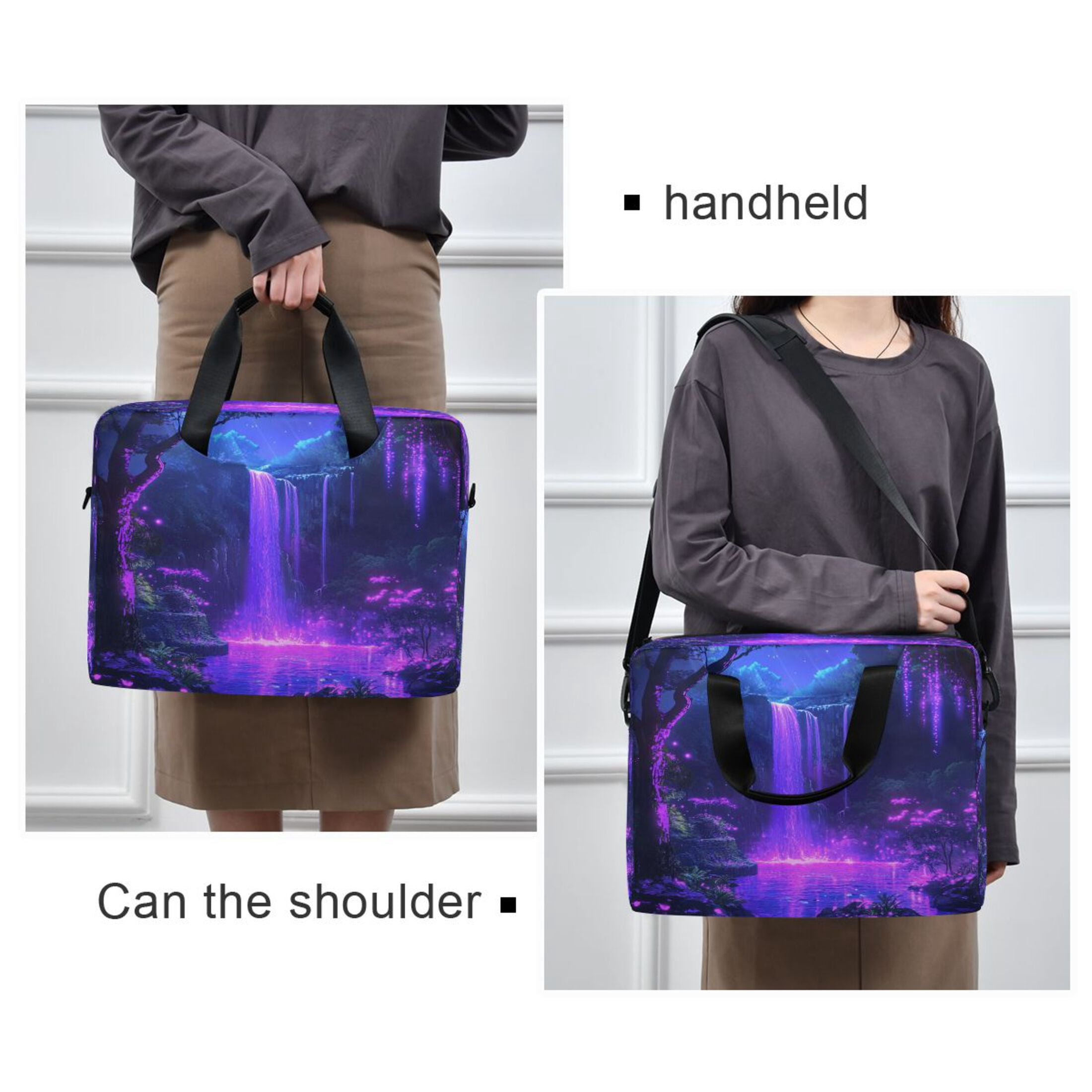 16" Laptop Tote Bag Laptop Sleeve Case Computer Briefcase for Work & Travel Purple Neon Waterfall