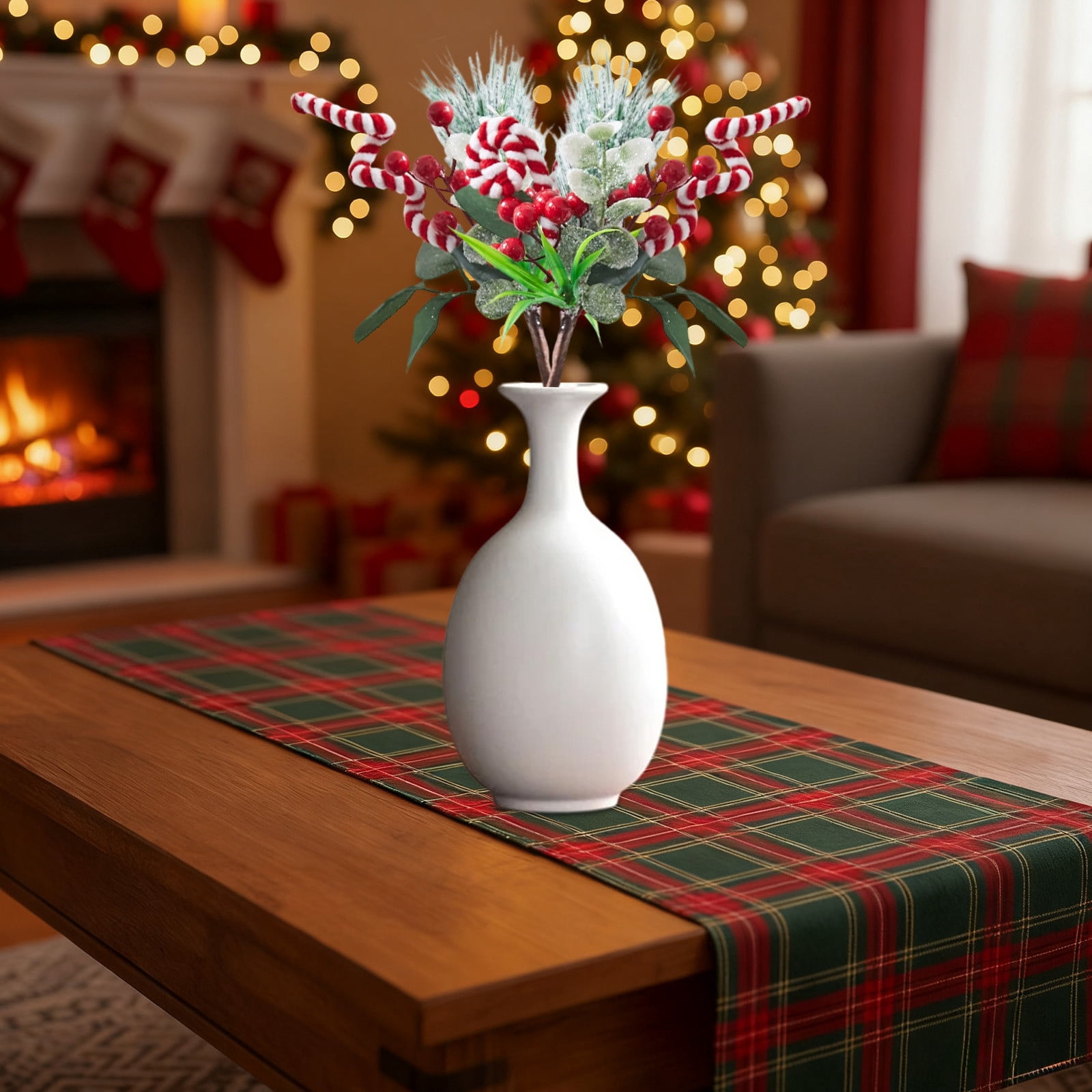 Branches De Pin Artificiel Avec Baies Rouges – 60 Tiges Réalistes Pour Décorations De Noël Intérieur/extérieur