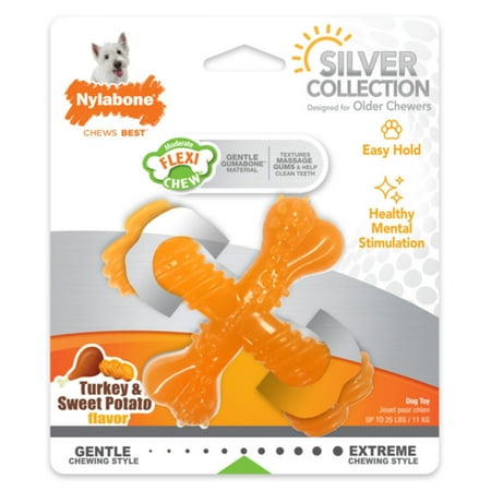 UPC: 0018214851653 | Nylabone Silver Collection Flexi Chew X-Bone Chew Toy for Senior Dogs Turkey & Sweet Potato 1ea/SMall/Regular – Up To 25 Ibs.