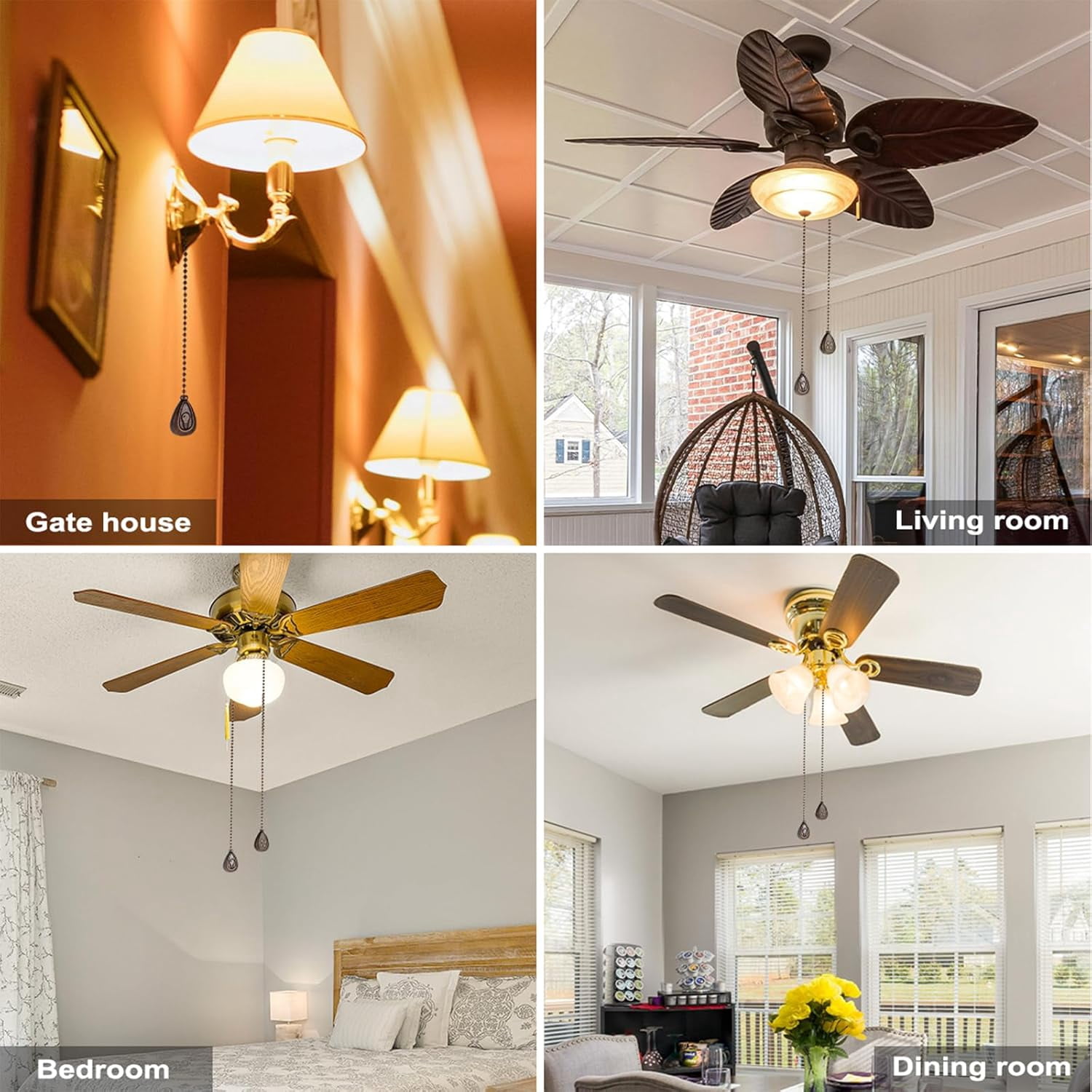 Ceiling Fan Light Shades Retro Fan 4PCS Black Ceiling Fan Pull Chains ...