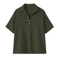thumbnail image 4 of Yuanlong Women's Tee Shirts Collared Neck Elbow-Length Sleeve Half Button Placket Tees Solid Elegant Business Casual Tops, 4 of 4