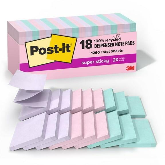 Post-it® Super Sticky Pop Up Notes, 3 in x 3 in, 18 Pads, 70 Sheets/Pad, 2x the Sticking Power, Wanderlust Pastels Collection