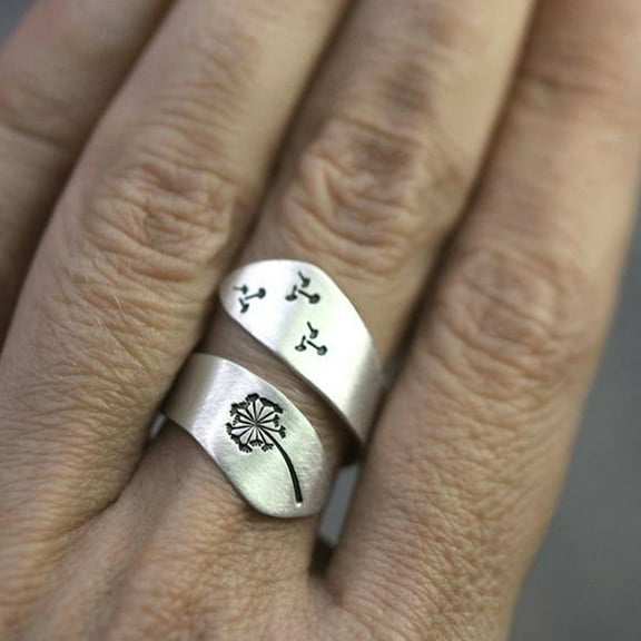 AOOOWER Fashion Jewelry Silver Dandelion Ring Adjustable Wrap Open Ring Finger Rings