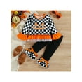 thumbnail image 2 of Inevnen Toddler Girl Halloween Clothes Set Plaid Pumpkin T-Shirts Tees Pullover Shirts Tops+Flare Pants Outfit Set, 2 of 9