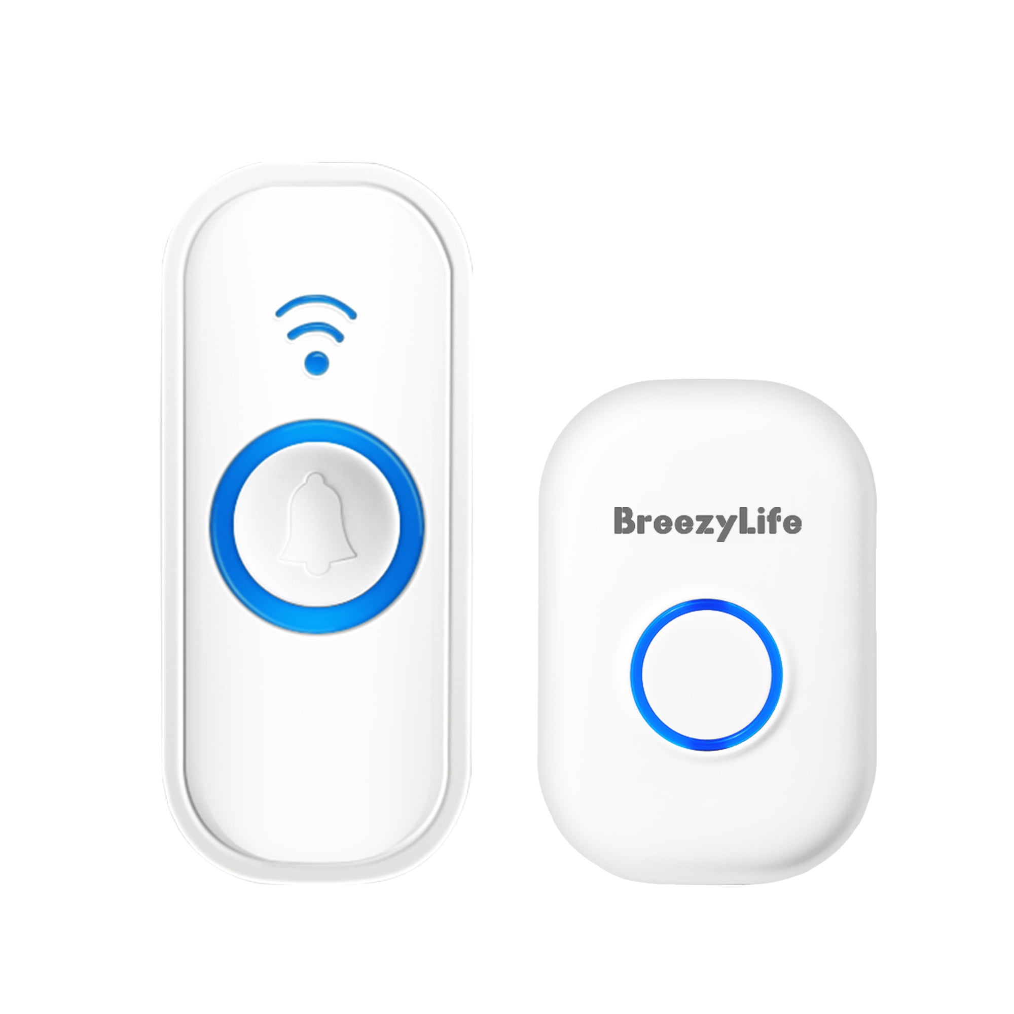BreezyLife Wireless Doorbell Kit, Waterproof Doorbell Chime with 58 Melodies, 4 Volume Levels & LED Flash, 1 Receiver, 1 Push Button, White