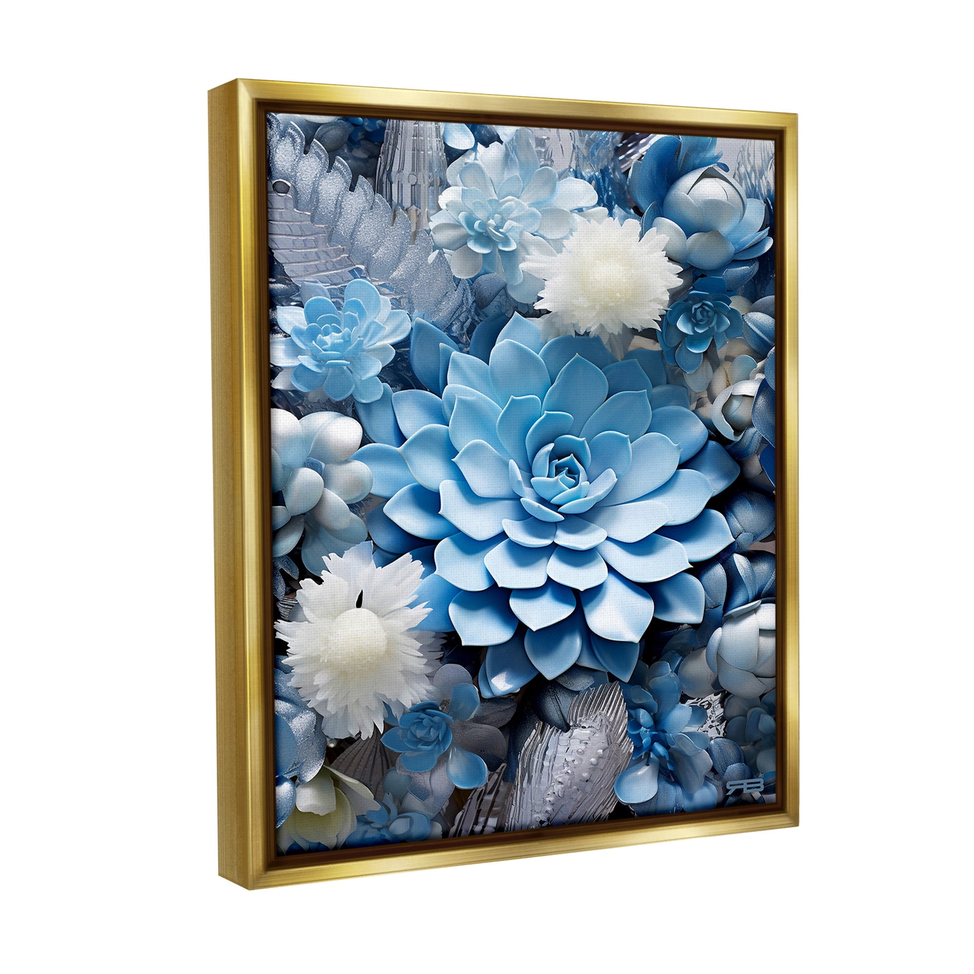 Stupell Industries Blue Varied Succulents Botanical & Floral Painting Gold Floater Framed Canvas Art Print Wall Art, 17 x 21